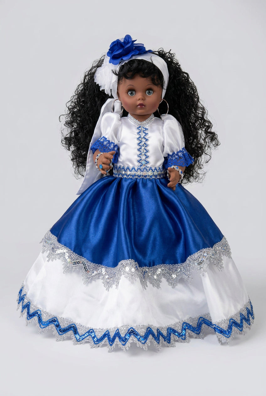 MUNECA DE AZUL Y BLANCO 15"
