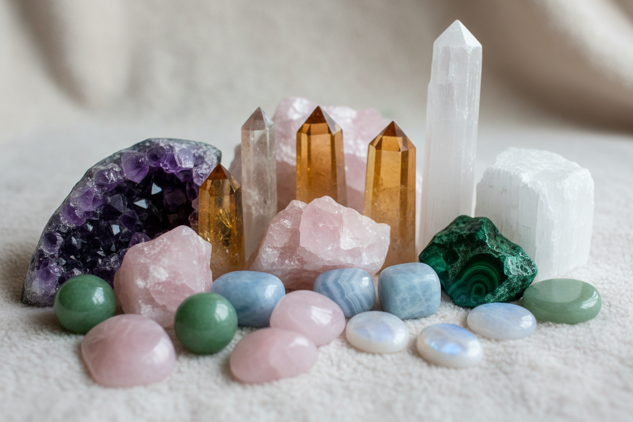 piedras esotericas con fondo claro