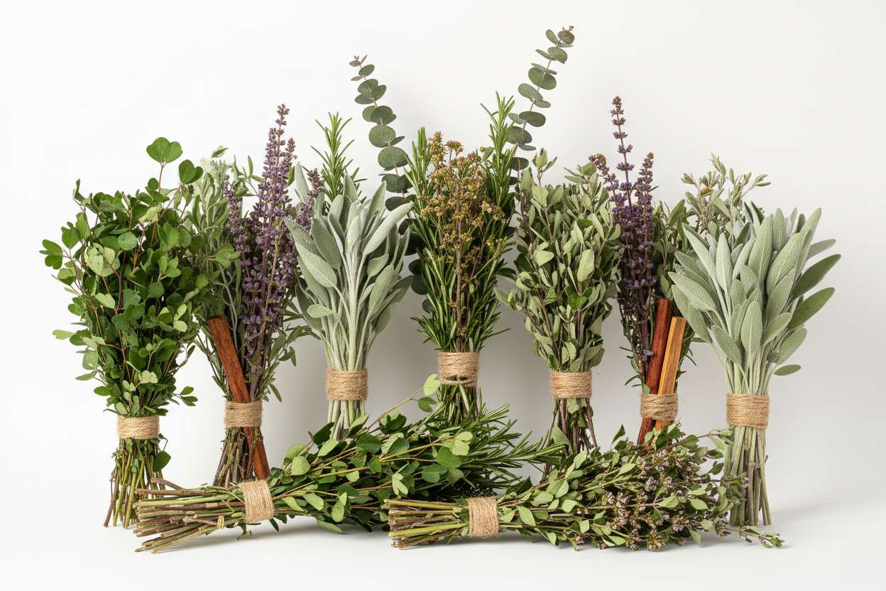 RAMOS DE YERBAS ESOTERICAS CON FONDO BLANCO